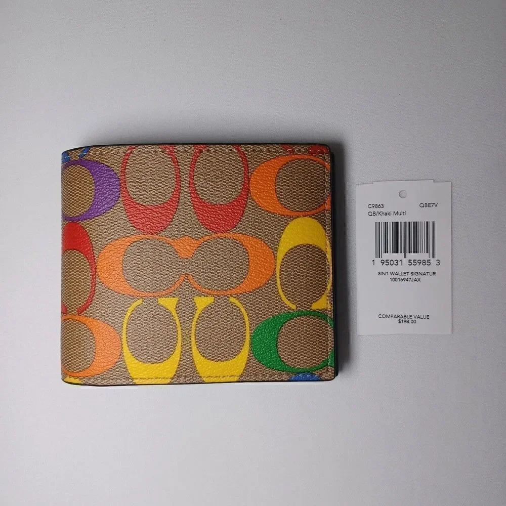 NWT COACH C9863 3-IN-1 WALLET RAINBOW SIGNATURE:NWT RAINBOW PRIDE